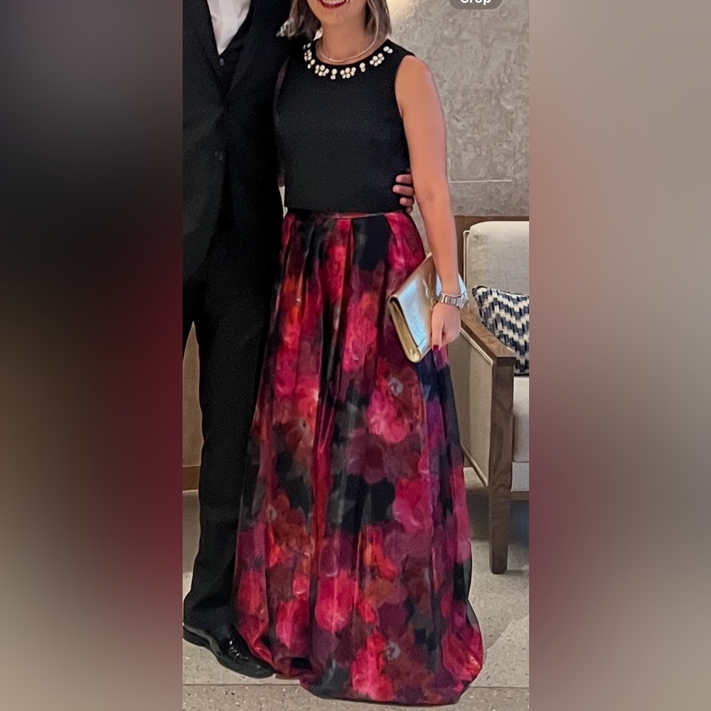 Eliza J black crop top with beaded neckline